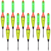Ten EVA foam fishing floats laid out for display